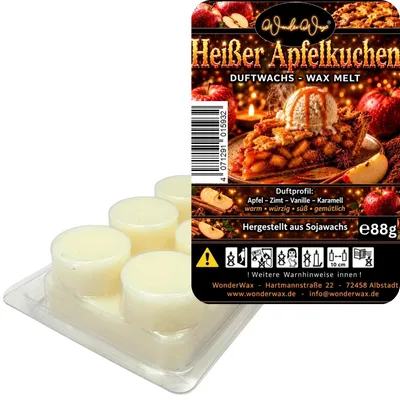 Produktbild von WonderWax Duftwachs Wax Melts für Duftlampe, 6 Kreise Duftmelt Wachsmelt Sojawachs Duftwachs Würfel für Raumdüfte, Wachs Duftöl Winter Indoor Schmelzen für Aromalampe Heißer Apfelkuchen