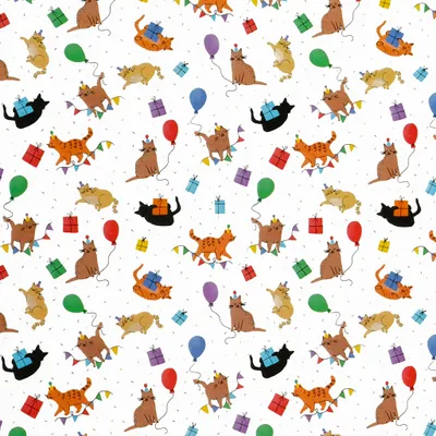 Produktbild von Geschenkpapier Katzen mit Partyhüten Motiv 70cm x 2m Rolle Bunt