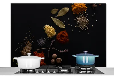 Produktbild von KitchenYeah®  Spritzschutz Küche - Küchenrückwand - Wandschutz für Herd und Spüle - Kräuter - Schwarz - Gewürze - Küche - Kochen 120x80 - Alu-Dibond (Alternative zum Spritzschutz aus Glas) - Hitzebest