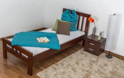 Produktbild von Einzelbett "Easy Premium Line" K8, Buche Vollholz massiv dunkelbraun lackiert - Maße: 90 x 200 cm