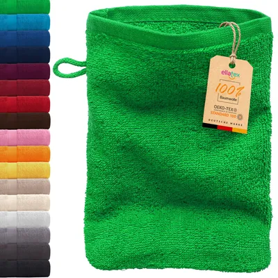 Produktbild von EllaTex PARIS Waschhandschuh 15x21 cm – 100% Baumwolle, 500 g/m² Frottier, weich & saugstark, in Farbe: Grün
