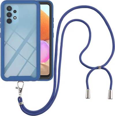 Produktbild von Samsung Galaxy A32 4G Handykette Hülle, Transparente TPU Bumper Ganzkörper Schutzhülle mit Kordel zum Umhängen Necklace Schlüsselband für Samsung A32 4G Blau