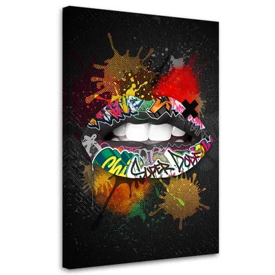 Produktbild von Leinwandbild Lippen Pop-Art 70x100 Feeby Bunt bild für die wand bereit zum aufhängen
