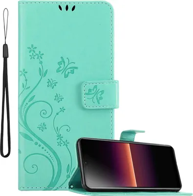 Obrázok produktu pre Cadorabo cover for Sony Xperia L4 in FLORAL TURQUOISE Ochranný kryt v kvetinovom dizajne s magnetickým zapínaním, funkciou stojana a slotmi na karty Flipové puzdro Flower Cover Etui Handy Klapp Hülle Book Tasche