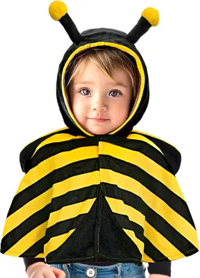 A child wearing a bee costume.
