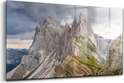 Produktbild von 120x60 - Glasbilder - Bilder auf Wandbild - Foto auf Glas - Felsiger Berg unter weißem, bewölktem Himmel