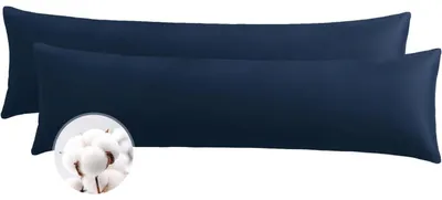 Image de Coussin pour personnes dormant sur le côté, housse 40 x 145 cm, en coton, couleur bleue, lot de 2, avec fermeture éclair