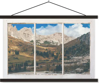 Produktbild von MuchoWow® Textilposter Aussicht - Natur - Berge 60x40 cm mit schwarzem Rahmen - Hölzernes