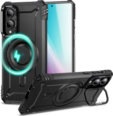 Produktbild von NALIA Magnetische Panzerhülle für Samsung Galaxy S25 Edge – für MagSafe & Kamera-Stand – GRANITE (Outdoor) – Marke aus Berlin – Vulkanschwarz