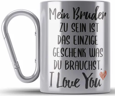 Produktbild von Trendation - Bruder Schwester Edelstahl Tasse Karabiner Geschenk von Bruder Geschenkidee für Geschwister Karabiner Edelstahl Tasse Karabiner Edelstahl (Silber)
