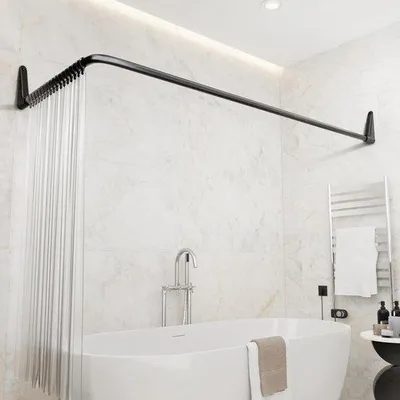 Produktbild von Duschvorhangstange Wandmontage - Ecken Badewanne - Schwarz pulverbeschichteter Stahl