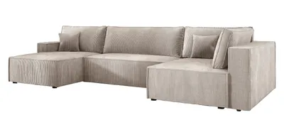 Produktbild von Ecksofa U form Schlaffunktion Cord COBRA XL 150x400 cm, Wohnlandschaft U form, Eckcouch U form, Sofa XXL, Polsterecke, Couch - Rechts Cremig PS100