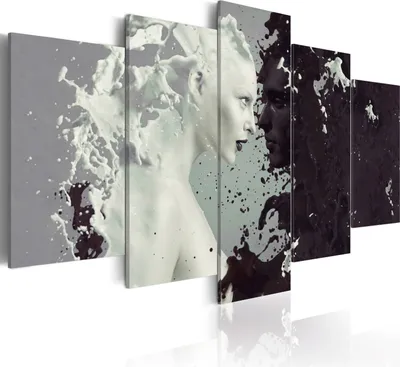 Produktbild von Leinwandbilder Milk & Coffee 200x100 cm Vlies Leinwandbild 5 tlg Kunstdruck modern Wandbilder XXL Wanddekoration Design Wand Bild - Abstrakt schwarz weiß 020203-3