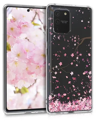 Produktbild von kwmobile Case kompatibel mit Samsung Galaxy S10 Lite - Hülle Silikon transparent Kirschblütenblätter Rosa Dunkelbraun Transparent