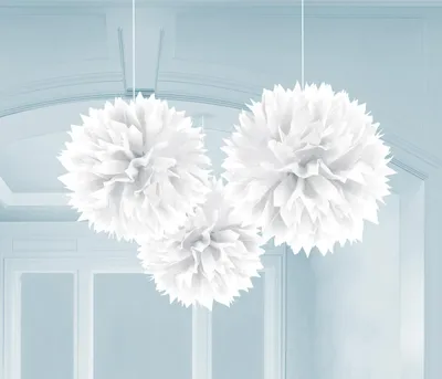 Produktbild von 3 Pompoms weiß 40cm