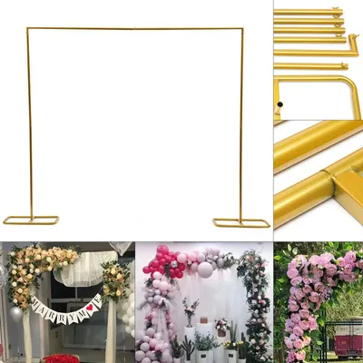 Obrázok produktu pre Elegantná kovová svadobná oblúka – oblúka na svadbu / dekoratívny stojan – stabilná konštrukcia – 200 × 210 cm – vhodná na svadbu, narodeniny, oslavy – zlatá farba
