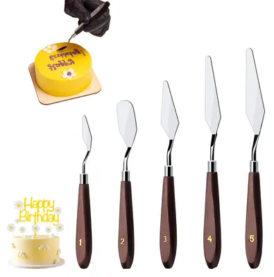 Produktbild von 5-teiliges Palettenmesser-Set, Tortenspatel-Set, Palettenmesser, abgewinkeltes Palettenmesser aus Edelstahl für Sahne und Kuchen