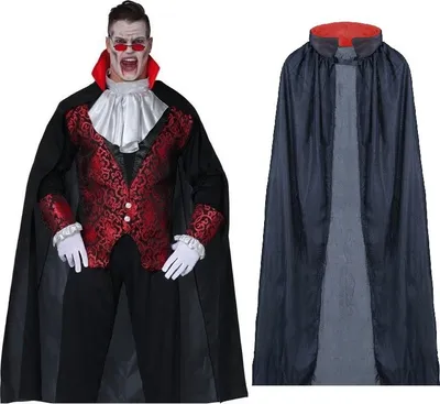 Produktbild von Schwarzer langer Umhang Teufel Vampir Fledermaus Halloween Karneval 140cm