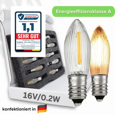Produktbild von 10x LED Filament 16V/0,2W E10 Ersatz-Lämpchen statt 3W für 14-15 Brennstellen 2100 Kelvin warmleuchtend