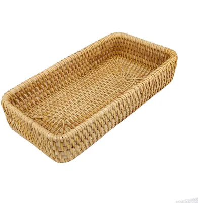 Produktbild von Rattan Tablett Tischplatte Organisation Hand gewebt Snack Lagerung Korb Multifunktionale Servieren Tablett S