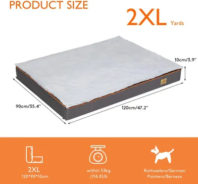 Image de Lit pour chien - Lit orthopédique pour chien, taille 2XL - Rembourrage en mousse extra épais - Imperméable et rembourré - Housse amovible et lavable - Gris avec bordure orange