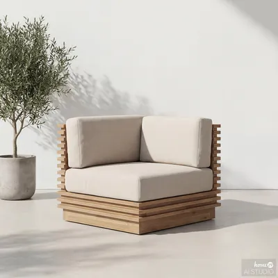 Produktbild von home24 Loungeecke - Akazie Massiv / Webstoff - Braun / Grau