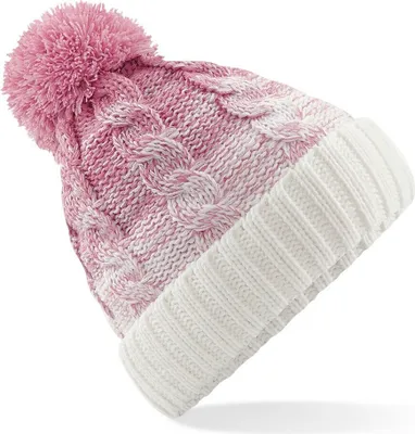 Image de Beechfield Bonnet à pompon unie avec dégradé RW5808 (Taille unique) (Vieux rose/blanc naturel)
