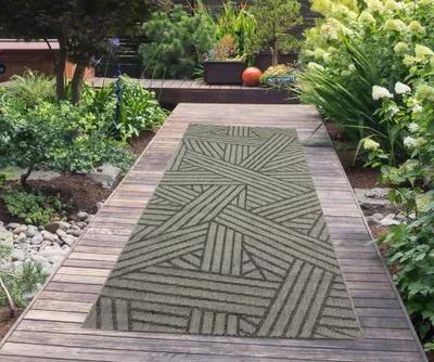 Zdjęcie produktu dla Dywan do wnętrz i na zewnątrz, imitacja sizalu, wzór w paski, kolor antracytowy, wymiary – 80 x 200 cm