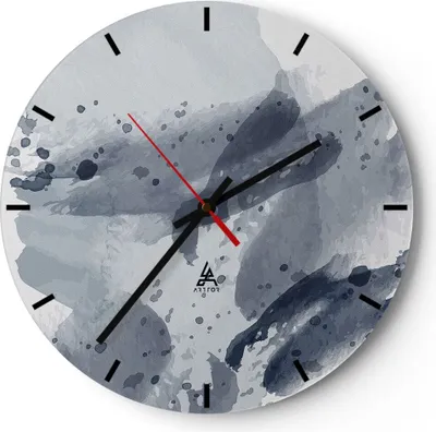 Produktbild von Wanduhr - Rund - Glasuhr - Abstraktion Blau Minimalismus - 30x30cm - Schleichendes Uhrwerk - Lautlos - zum Aufhängen bereit - Dekoration Modern - Wanddekoration aus Glas - C3AR30x30-4941