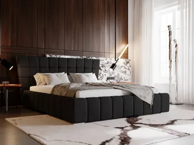 Obrázek produktu pro Manželská postel GRAINGOLD 140x200 cm Paris - exkluzivní čalouněná postel se zásuvkou, sametovou látkou a lamelovým roštem - černá (Magic velvet 2219)