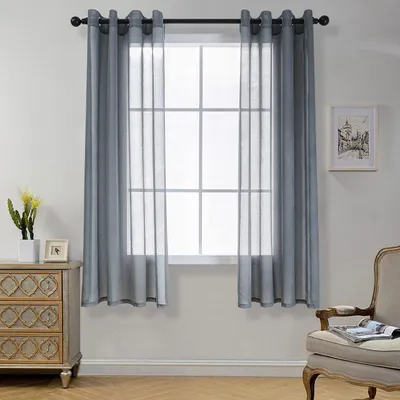 Vorhänge mit Ringen, 2er-Set, 140x145 cm, grau, Leinenlook, pflegeleicht