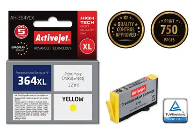 Produktbild von Activejet AH-364YCX Tintenpatrone (Ersatz für HP 364XL CB325EE; Prämie; 12ml; gelb), Hohe (XL-) Ausbeute, Gelb, Tinte auf Pigmentbasis, 12 ml, 1 Stück(e), Einzelpackung