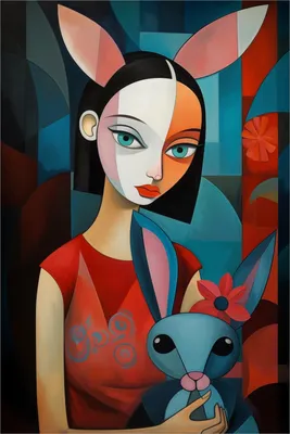 Produktbild von Wallario selbstklebendes Poster - Kubistisches Hasenmädchen, Größe: 61 x 91,50 cm