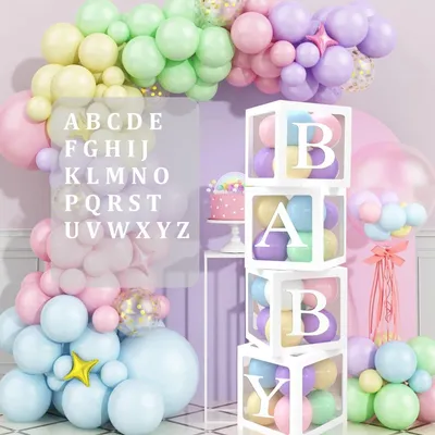 Produktbild von Ballonboxen für Dekoration - 4 Stück mit 30 Buchstaben von A-Z - Weiß