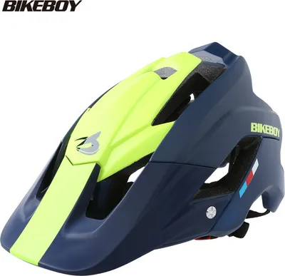 Productafbeelding van Fietshelm voor mountainbikes, integraalmodel, geschikt voor mannen en vrouwen, veiligheidsaccessoire, blauw/geel, verstelbare maat