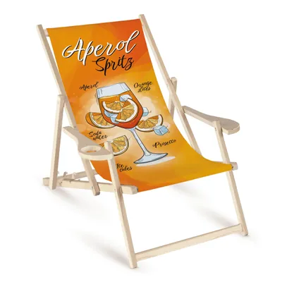 Obrázek produktu pro Skládací dřevěné lehátko s područkami „Aperol Spritz“ – zahradní židle, relaxační křeslo, lehátko, balkon, terasa, letní motiv
