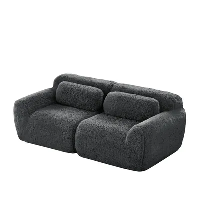Immagine prodotto di AIORBER Divano modulare a 2 posti con tessuto peluche, design senza telaio, morbido, con cuscini, base antiscivolo, per soggiorno e camera da letto, grigio