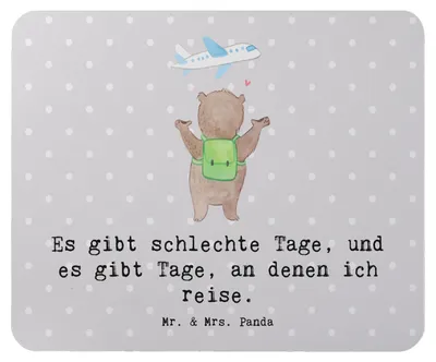 Produktbild von Mr. & Mrs. Panda Mauspad Bär Reisen - Grau Pastell - Geschenk, Sport, Urlaub, mousematte, Urlaube, Reiseveranstalter, Reisebüro, Weltreise, laptop mousepad, pc, Mouse Pad