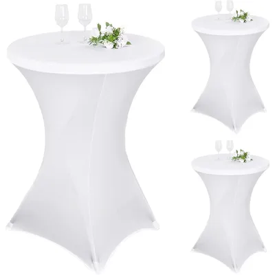 Productafbeelding van Set van 3 tafelhoezen voor bistrotafels, diameter 80-85 cm, wit. Stretchhoes met voetversteviging, afmetingen 80x110 cm