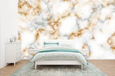 Produktbild von MuchoWow® Fototapete für Wohnzimmer oder Schlafzimmer Wandtapete Vinyl Motivtapete Marmor - Weiß - Grau - Gold - 400x240 cm - Gemustert