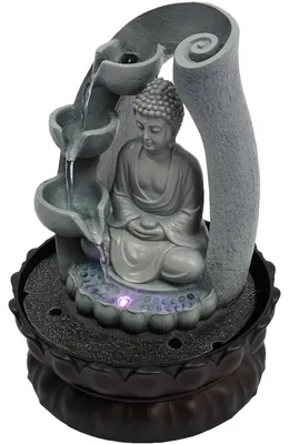 Produktbild von Innenwasserbrunnen, Buddha-Statue, LED-Beleuchtung, grau