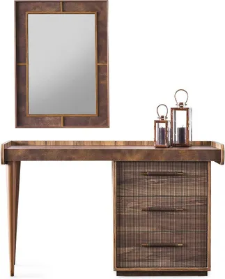 Image de Console de maquillage miroir Coiffeuse bois brun