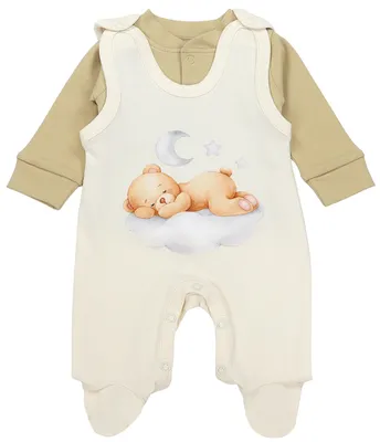 Produktbild von TupTam Baby Mädchen Jungen Strampler mit Langarmshirt Aufdruck Spruch 2 teilig, Farbe: Bärchen auf der Wolke Beige, Größe: 62