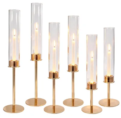 6 Windlichter Glas Lichtgold mit Eisenständern, 3 Größen