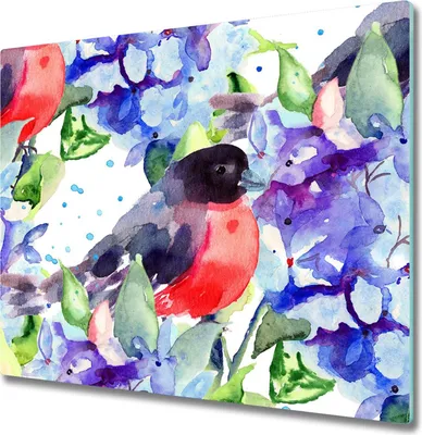 Produktbild von Glas Herdabdeckplatte 60x52 cm Spritzschutz Glasabdeckplatte Schneidebrett Vogel und Blumen