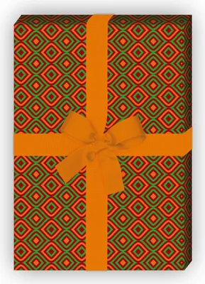 Produktbild von 70er Vintage Geschenkpapier Set mit Retro Rauten Mosaik, grün - G8424, 32 x 48cm