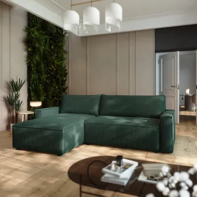 Produktbild von Masseno Ecksofa BESMIR mit Schlaffunktion L-Form, Sofa mit Bettkasten, Wohnzimmersofa, Couch, Soffa, Bettsofa, Couchgarnitur- Grün, POSO 14