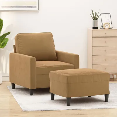 Produktbild von Sessel mit Hocker Braun 60 cm Samt , Schlafsofas 2024 Neu