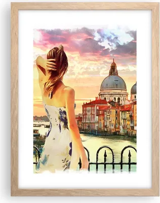 Produktbild von Gerahmtes Poster - Rahmen in heller Eiche - Venedig Brücke Wasser - 30x40 cm - Wand Bild - Wanddeko - Wandbilder - Wandposter - Bilderrahmen - Bilder - Kunstdruck - Wandbild - P2NPA30x40-3495