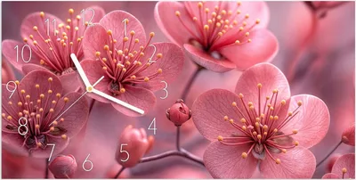 Produktbild von Wanduhr aus Glas mit Motiv Kirschbaumblüten- 60 x 30 cm - inkl. Aufhängesystem